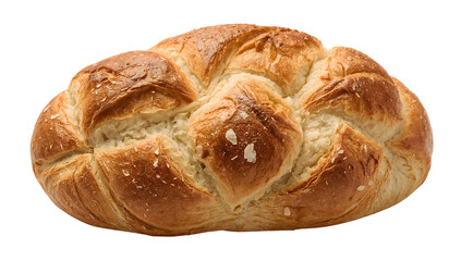 Naklejka premium Freshly baked round braided bread loaf with golden crust and sea salt topping on the transparent background