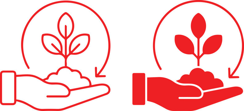 Two hands holding a small plant with leaves Icon Set. Growth Eco Tree Environment.vector illustrations vector sign. Symbol