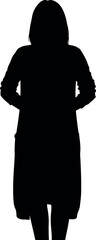 Full body female silhouette standing, hands clasped behind back