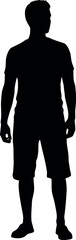 Standing man silhouette in t-shirt and shorts, full body pose