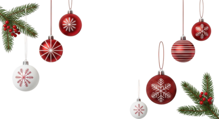Collection of red and white christmas ornament decoration isolated on transparent background