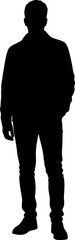 Full body silhouette of a standing man with one hand in pocket