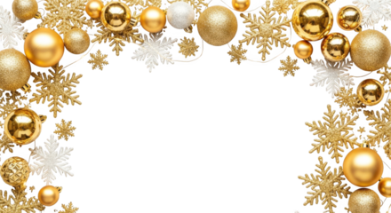 Golden and silver christmas ornament border isolated on transparent background