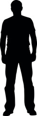 Full length standing male silhouette on clean white background
