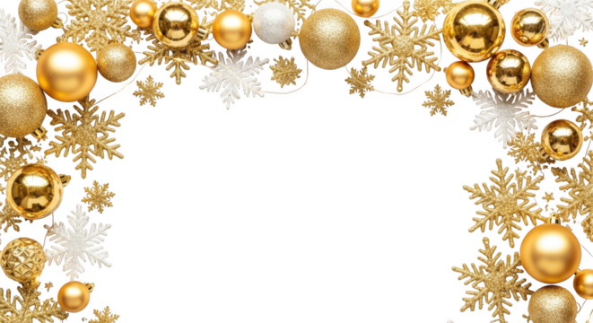 Golden and silver christmas ornament border isolated on transparent background - Powered by Adobe