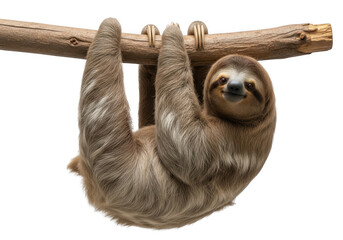 Obraz premium A sloth hanging upside down from a tree branch, isolated on transparent background