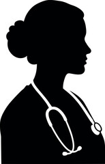 Female doctor or nurse silhouette profile with stethoscope icon
