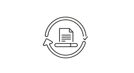 Outline icon representing document processing, file refresh, or data synchronization with a circular arrow and progress bar isolated on transparent background