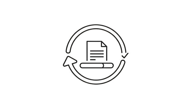 Outline icon representing document processing, file refresh, or data synchronization with a circular arrow and progress bar isolated on transparent background