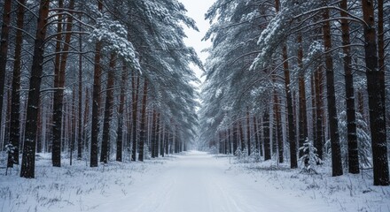 Snowy forest path winter landscape