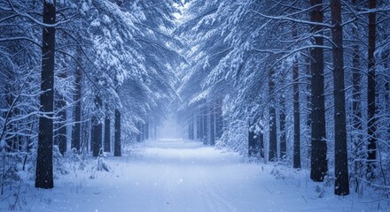 Snowy forest path winter landscape