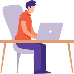 Man Sitting at a Desk Working on a Laptop Computer in an Office Setting With a Chair and Table in a Professional Environment