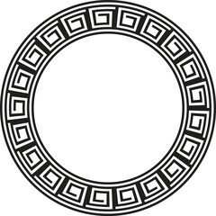 Classic greek key pattern round frame border in black and white vector graphic design