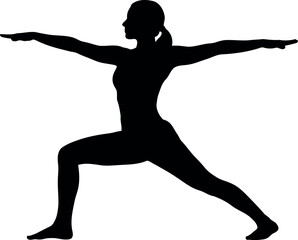 Female silhouette in warrior ii yoga pose, ideal for fitness
