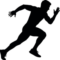 Sprinter silhouette in dynamic running pose on white background