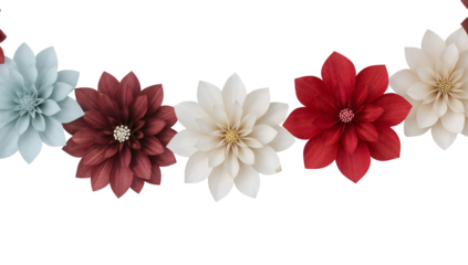 Colorful paper flowers garland arrangement on the transparent background for seasonal decor, crafts, and festive celebrations