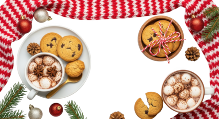 Hot chocolate and chocolate chip cookie for christmas break isolated on transparent background