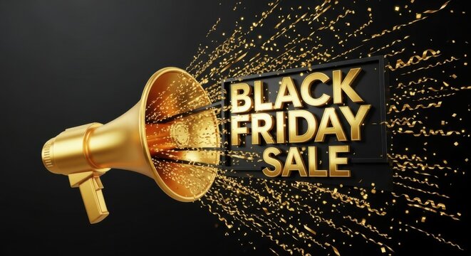 Golden megaphone announces huge Black Friday sale savings - Powered by Adobe