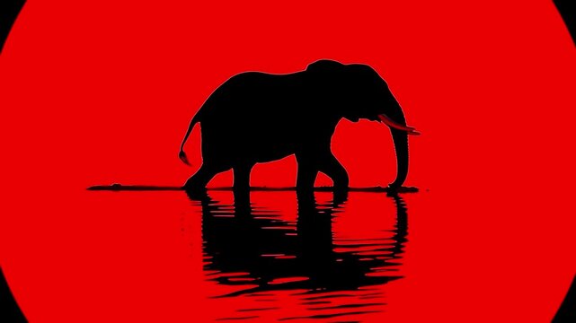 elephant silhouette beauty wildlife icon focus Africa symbol red design flat