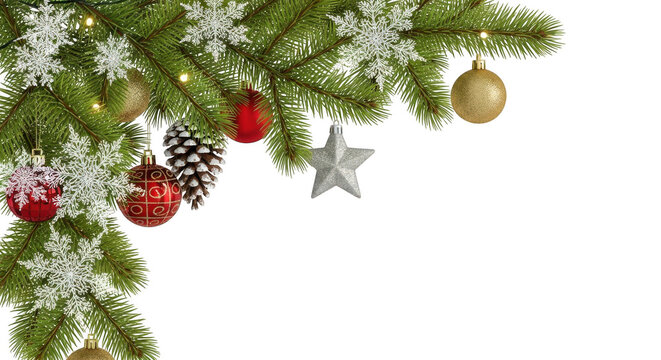 Christmas tree corner decoration with ornament and pinecone isolated on transparent background - Powered by Adobe