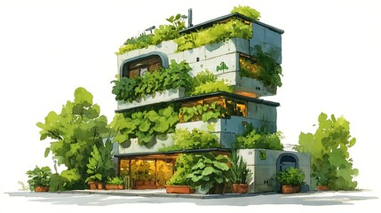 Modern eco building covered with green plants high resolution picture