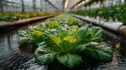 Modern greenhouse with hydroponic lettuce farming setup high resolution picture