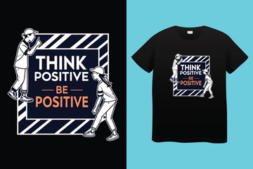 Black t shirt with bold colorful text graphic that says stay positive and a skull wearing sunglasses