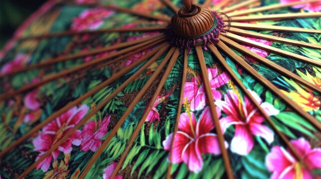 Floral Umbrella With Bamboo Ribs