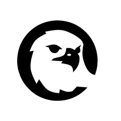 A bold, minimal black and white logo featuring an eagle or hawk head within a black circle. The fierce raptor icon is perfect for security, finance, sports teams, or any brand symbolizing power and fo