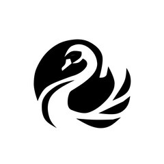 An elegant, minimal black and white logo featuring a swan within a circular shape. The graceful bird icon is perfect for beauty, luxury, photography, wedding, or premium feminine-focused branding.