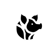 A minimal, black and white logo design featuring a pig's head profile with stylized, curved white stripes. Perfect for butchery, charcuterie, farming, or any food and agriculture-related branding.