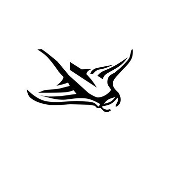 A powerful, stylized black and white manta ray logo design in flight posture. This minimal ocean animal icon is perfect for diving clubs, aquatic sports, marine life conservation, or fishing brands.