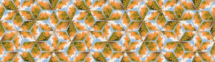 Watercolor. Autumn maple grove. Mosaic. Seamless pattern for web