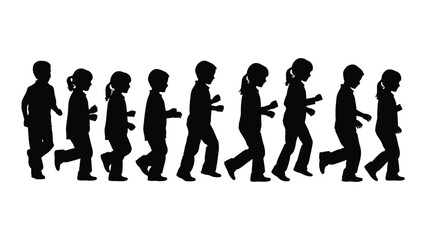 Children walking silhouettes isolated on white background, Vector