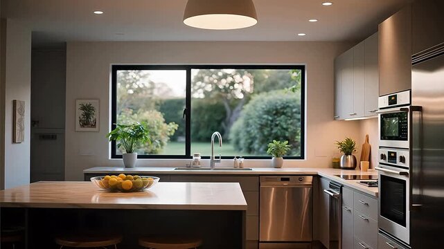 Modern kitchen with garden view