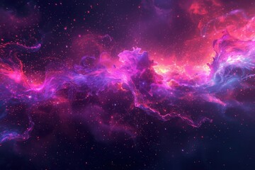 Vibrant cosmic nebula with swirling pink and purple hues and distant stars