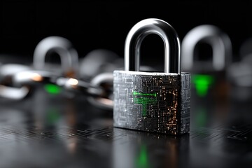 Digital padlock securing data in a modern tech-driven environment with glowing circuitry