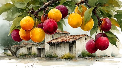 Scenic rural orchard filled with colorful ripe fruits high resolution picture