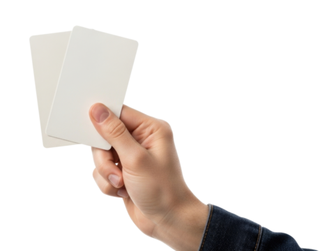 Hand holding blank card transparent background cutout png