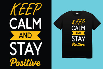 Black t shirt with bold colorful text graphic that says stay positive and a skull wearing sunglasses
