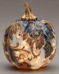 Shiny autumn pumpkin design reflecting candlelight high resolution picture