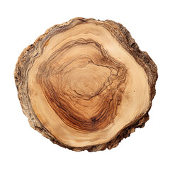 Rustic wood slice cutting board, isolated on transparent background