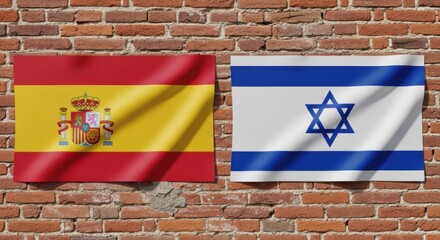 Flags of Spain and Israel on a Textured Brick Background