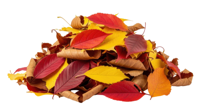 Pile of autumn leaves transparent background cutout png