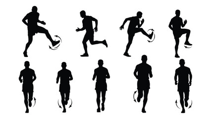 Running and exercise drills silhouettes isolated on white background, Vector