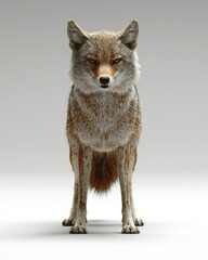 Obraz premium Focused coyote standing, full frontal, with tan fur and a watchful gaze