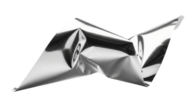 Crushed aluminum foil abstract shape transparent background cutout png