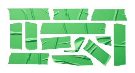 Green washi tape pieces transparent background cutout png