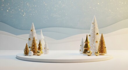 Elegant Winter Holiday Display with Golden and White Trees