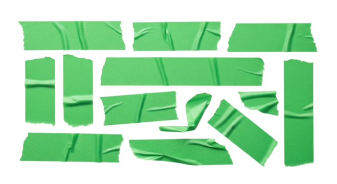 Green washi tape pieces transparent background cutout png